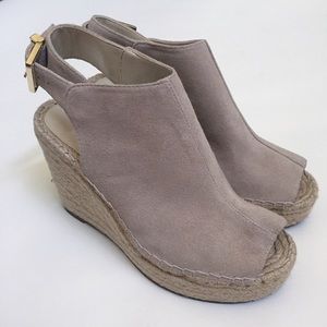 Nude suede espadrille wedges by Kenneth Cole